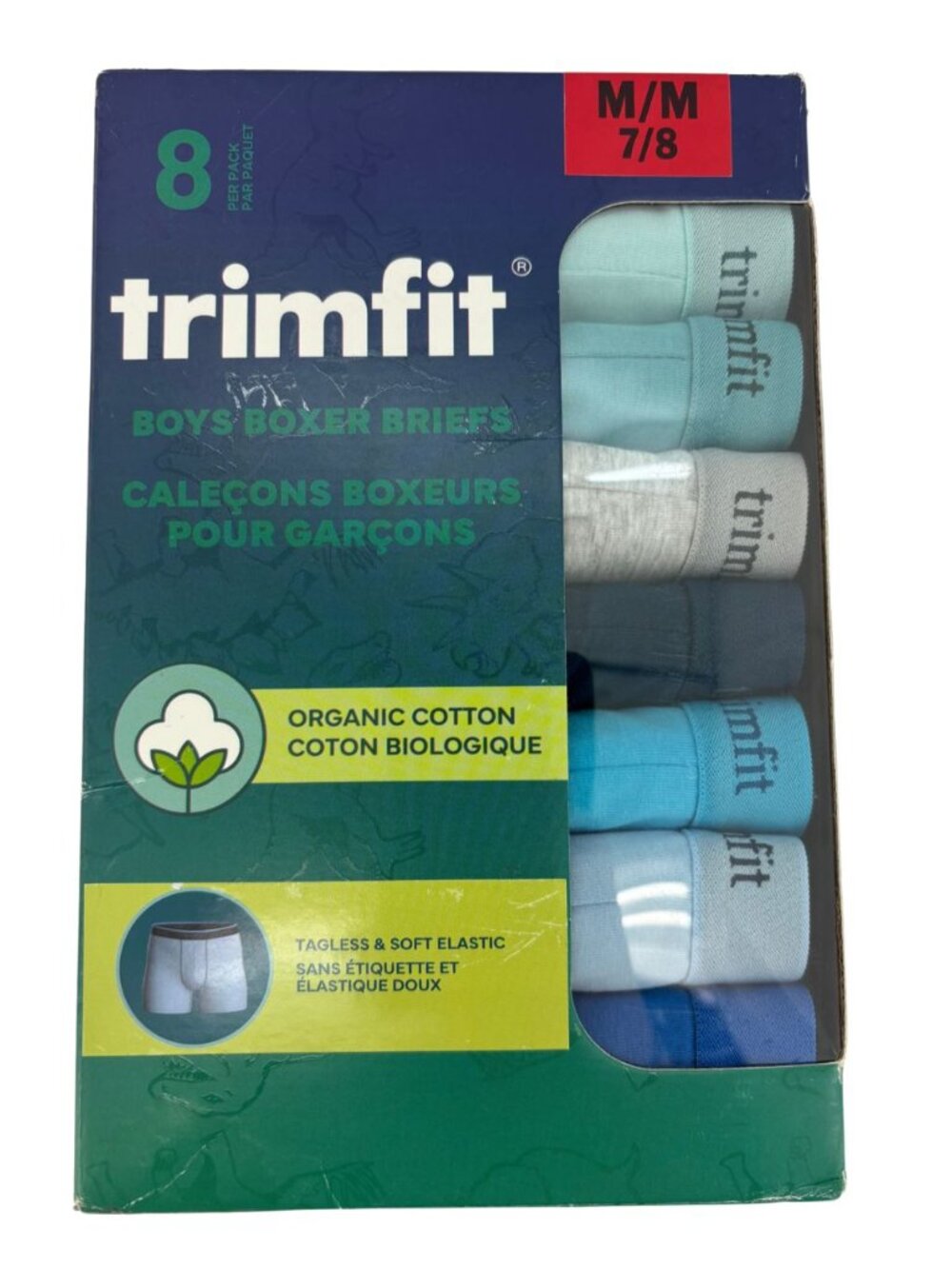 Trimfit Boy's Boxer Briefs | 8 Pack | Organic Cotton | Size Medium 7/8 **NEW
